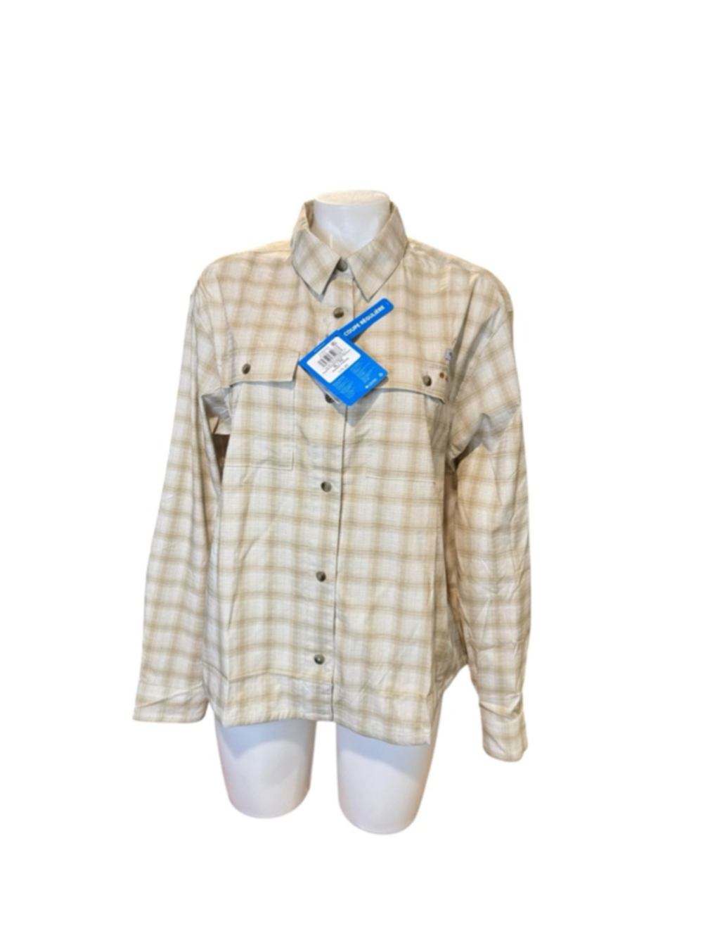 Women's Columbia Plaid Button Down Shirt XL Beige White